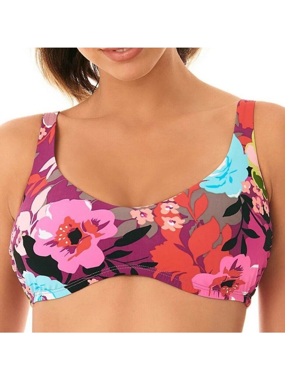 Skinny Dippers Bikini Top Womens Small Multi Good Vibes Floral Tropical Swim